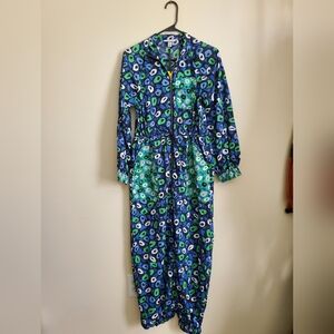 Diane Von Furstenberg Blue and Green Floral Jumpsuit